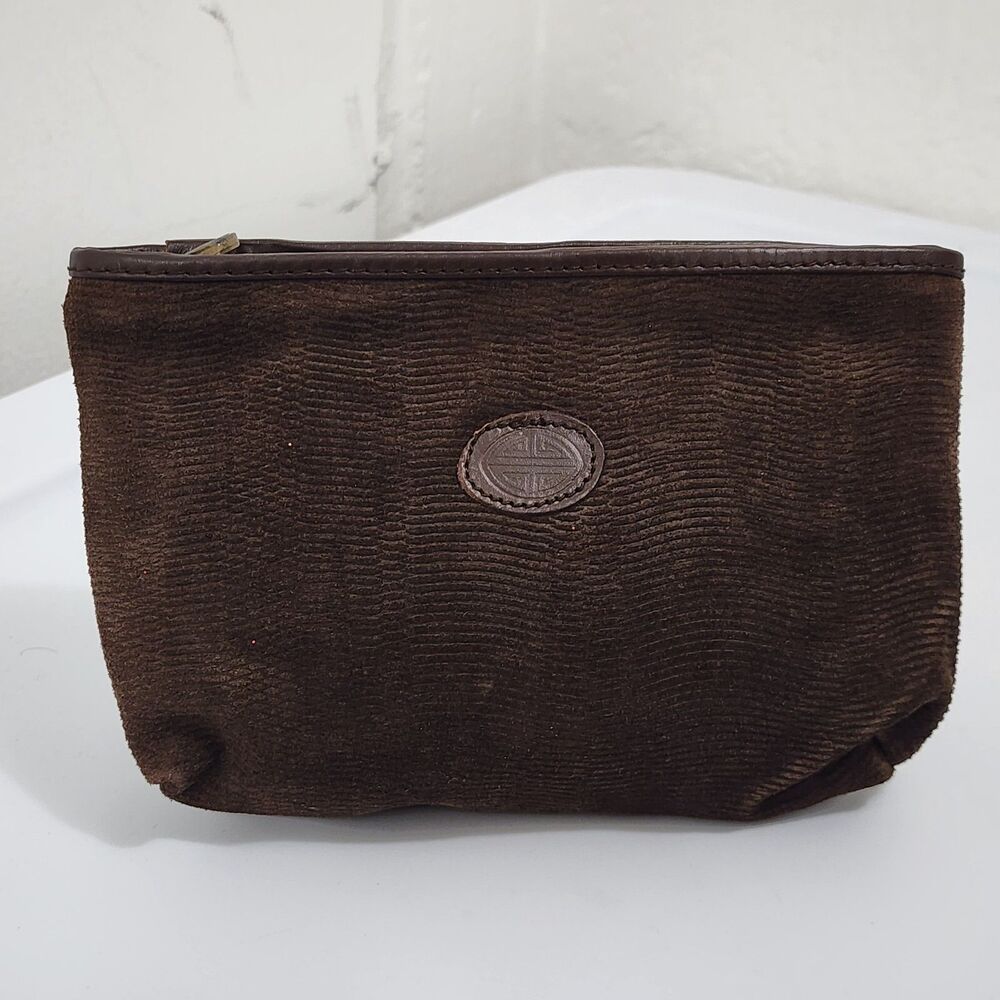 Vintage Pellateri Italian Suede Leather Small Clutch Toiletry Bag Brown 8x5x3